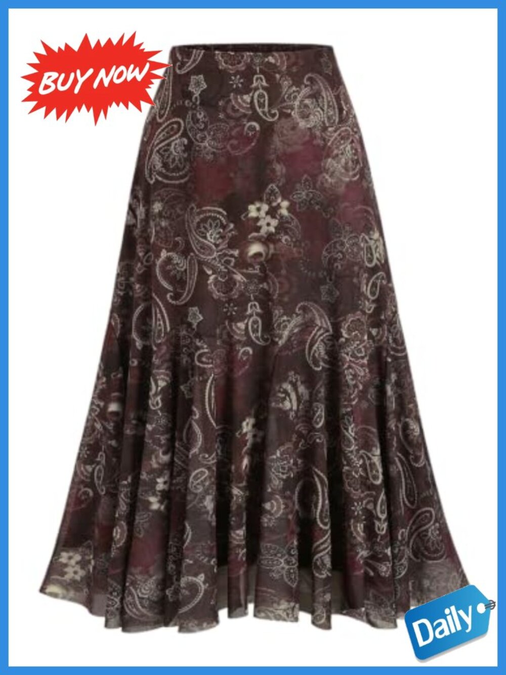 Mesh Paisley Maxi Skirt Low Rise Flowy A-Line
